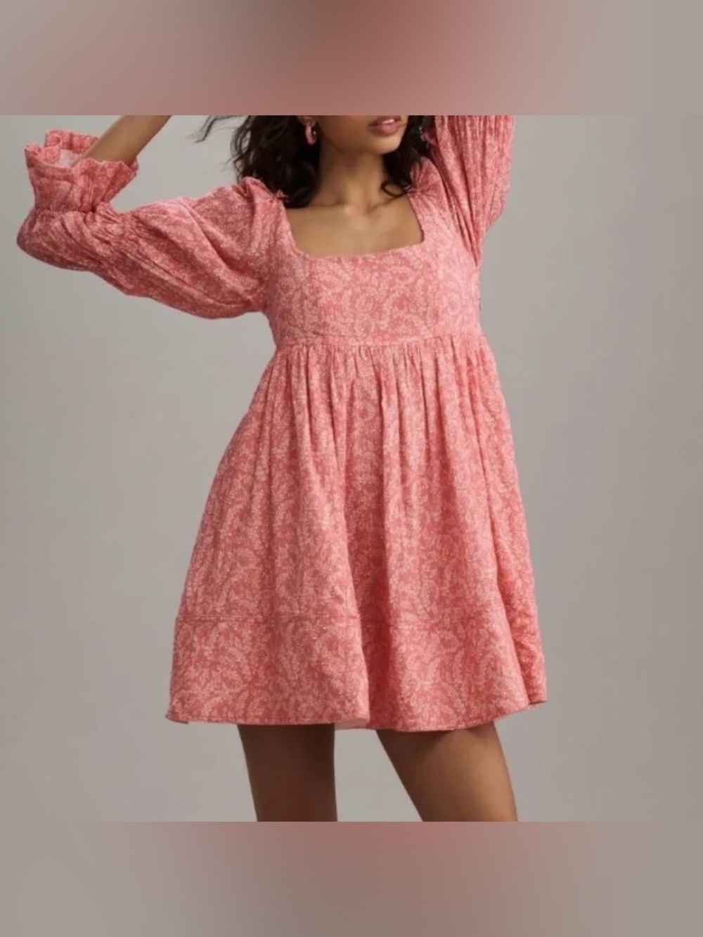 Pilcro by Anthropologie Pink Floral Square-Neck Tie Back Mini Dress - Size M